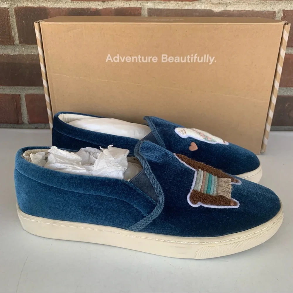 Blue Velvet Slip-On Shoes - Picture 1 of 5
